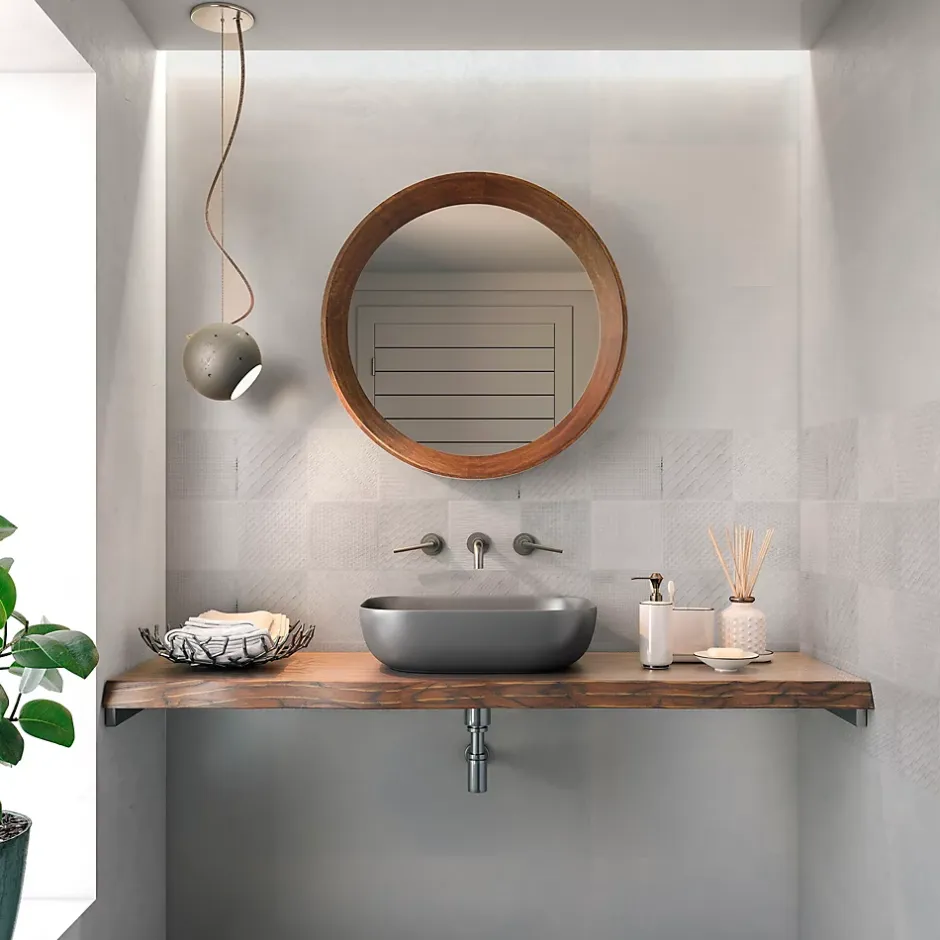 Carrelage mural intérieur effet béton blanc L.90 x l.30 cm x ép.8 mm, Pavlos- Outlet