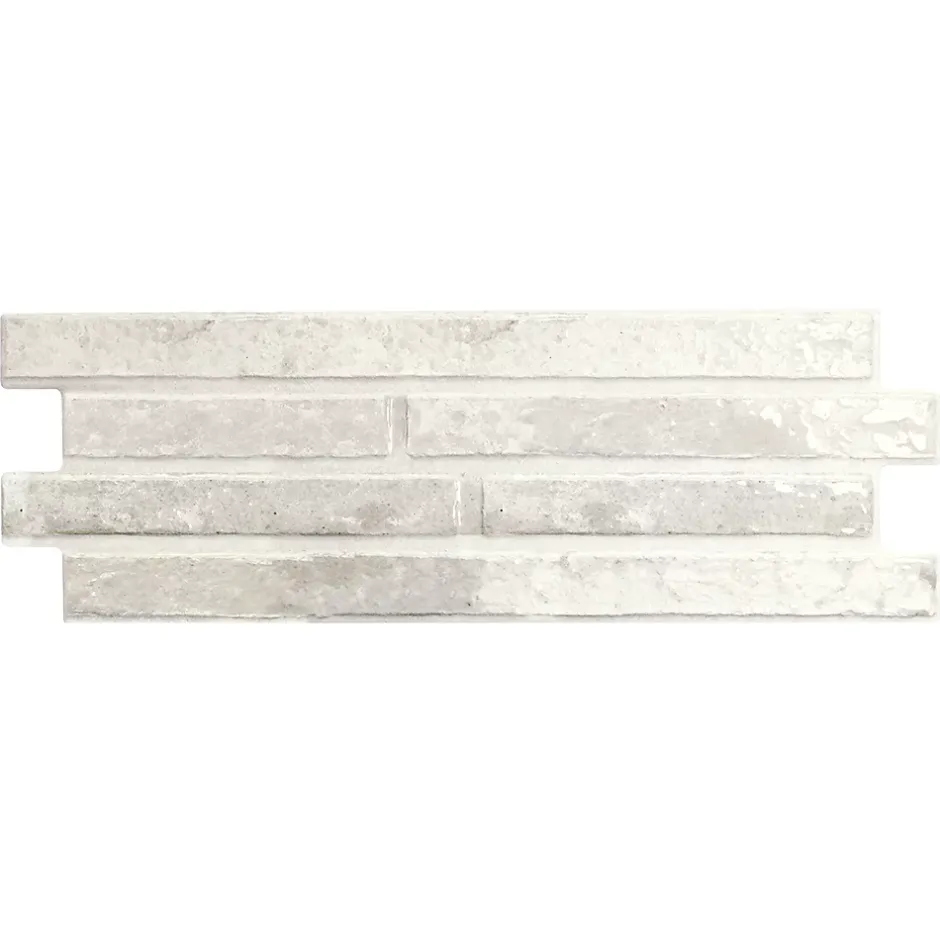 Carrelage Mural Intérieur/Extérieur Grès cérame Premium 15x45 cm Harlem White Rectangulaire Effet Brique Émailée-Lux Mosaic Clearance