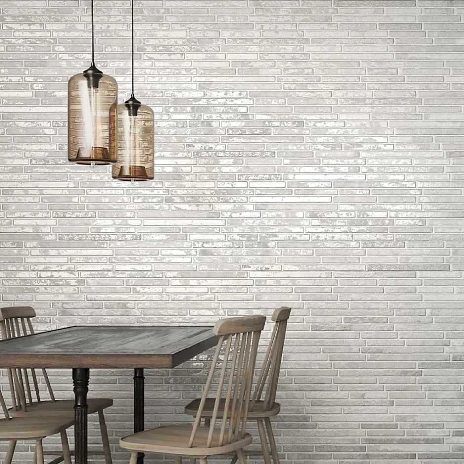 Carrelage Mural Intérieur/Extérieur Grès cérame Premium 15x45 cm Harlem White Rectangulaire Effet Brique Émailée-Lux Mosaic Clearance