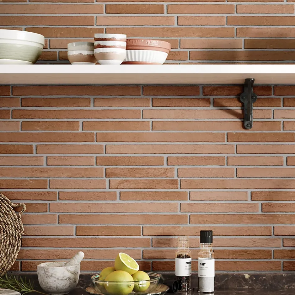 Lux Mosaic Carrelage Mural Intérieur/Extérieur Grès cérame Premium 15x45 cm Amsterdam Cotto Rectangulaire Effet Brique