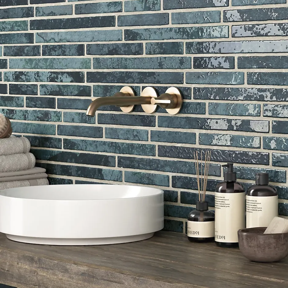 Lux Mosaic Carrelage Mural Intérieur/Extérieur Grès cérame Premium 15x45 cm Harlem Midnight Rectangulaire Effet Brique Émailée