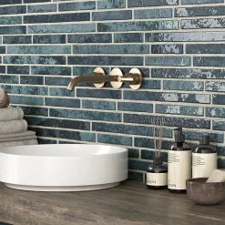 Lux Mosaic Carrelage Mural Intérieur/Extérieur Grès cérame Premium 15x45 cm Harlem Midnight Rectangulaire Effet Brique Émailée