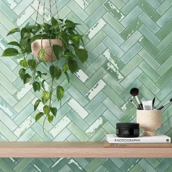 Lux Mosaic Carrelage Mural Mini Metro 5x15cm Premium. Beret Moss Matt