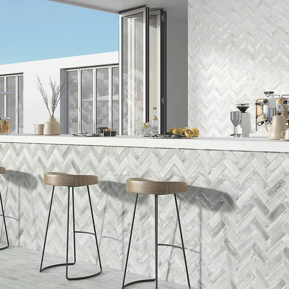 Carrelage Mural Mini Metro 5x15cm Premium. Beret Silver Brillant-Lux Mosaic Outlet