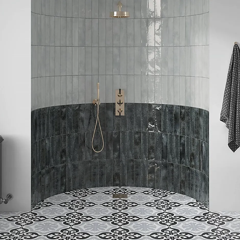 Carrelage Premium Nissel Black 7,5x30 cm Brillant Design Rustique-Industrie pour Murs Intérieurs-Lux Mosaic Sale