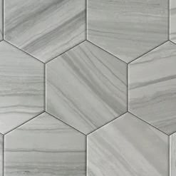 Carrelage Premium sol/mur. Effect travertine mat Samoa Gris hexagonal 14x16cm-Lux Mosaic