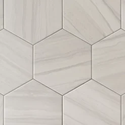 Carrelage Premium sol/mur. Effect travertine mat gris clair. Samoa Perla hexagonal 14x16cm-Lux Mosaic Best