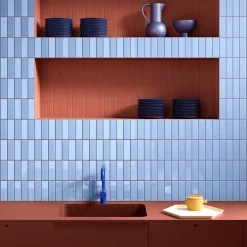 Aelle Carrelage Carrelage sol / mur briquette rectangulaire uni bleu mate 5X15 cm FÄRGBLOCK MATT CIELO FGB117M