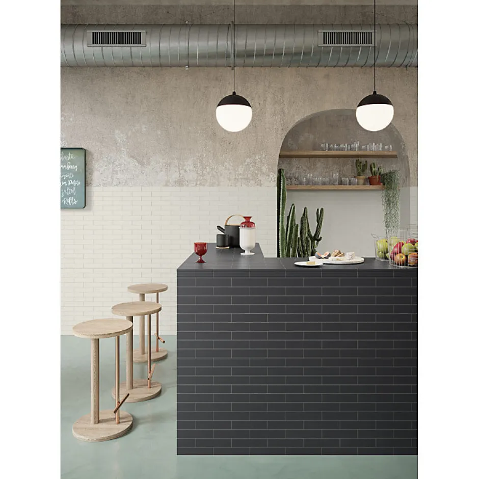 Carrelage sol / mur brique uni noir 5,6x23,2 cm MODULO BASE CARBONE-Aelle Carrelage