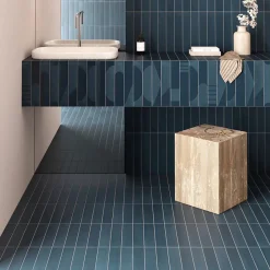 Carrelage sol / mur brique effet béton bleu pétrole mate 6x30 cm WADI INDACO-Eiffel art construction Sale