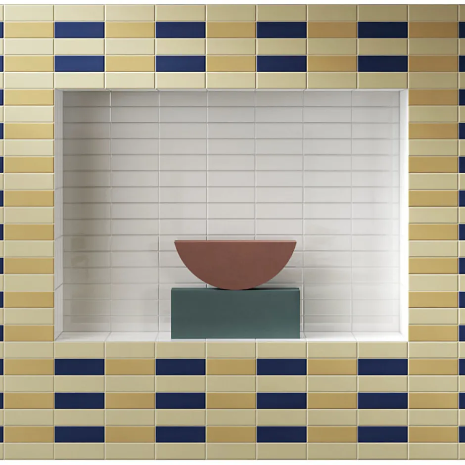 Aelle Carrelage Carrelage sol / mur briquette rectangulaire uni blanc brillant 5X15 cm FÄRGBLOCK LUCIDO BIANCO FGB101L