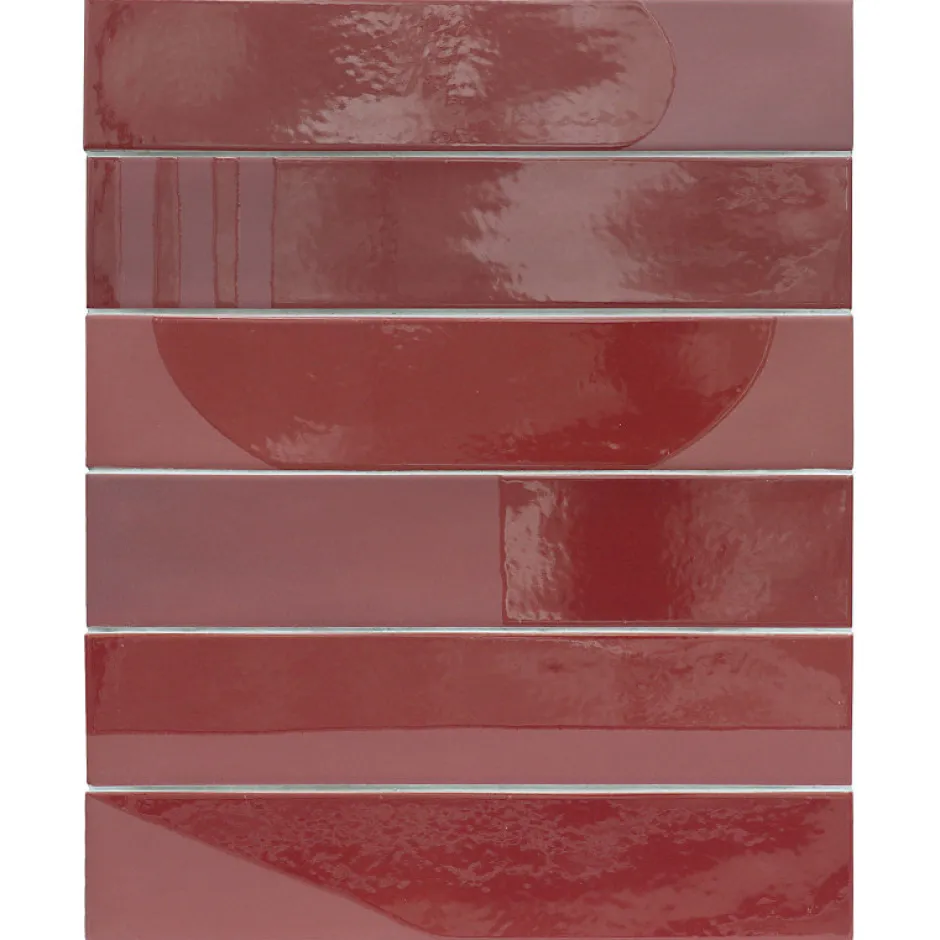 Aelle Carrelage Carrelage sol / mur brique déco mixe mate et brillant effet béton rouge 6x30 cm WADI DECOR GARNET