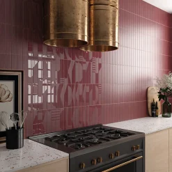 Aelle Carrelage Carrelage sol / mur brique déco mixe mate et brillant effet béton rouge 6x30 cm WADI DECOR GARNET