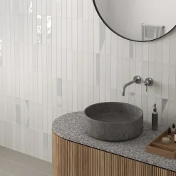 Aelle Carrelage Carrelage sol / mur brique déco mixe mate et brillant effet béton blanc 6x30 cm WADI DECOR SNOW