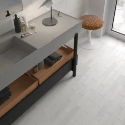 Aelle Carrelage Carrelage sol / mur brique déco mixe mate et brillant effet béton blanc 6x30 cm WADI DECOR SNOW