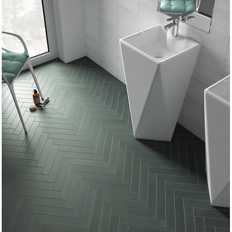 Aelle Carrelage Carrelage sol / mur brique déco mixe mate et brillant effet béton blanc 6x30 cm WADI DECOR SNOW