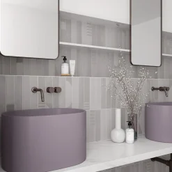 Aelle Carrelage Carrelage sol / mur brique déco mixe mate et brillant effet béton gris 6x30 cm WADI DECOR STONE