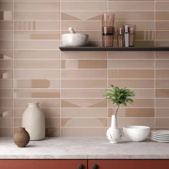 Aelle Carrelage Carrelage sol / mur brique déco mixe mate et brillant effet béton taupe 6x30 cm WADI DECOR TAUPE