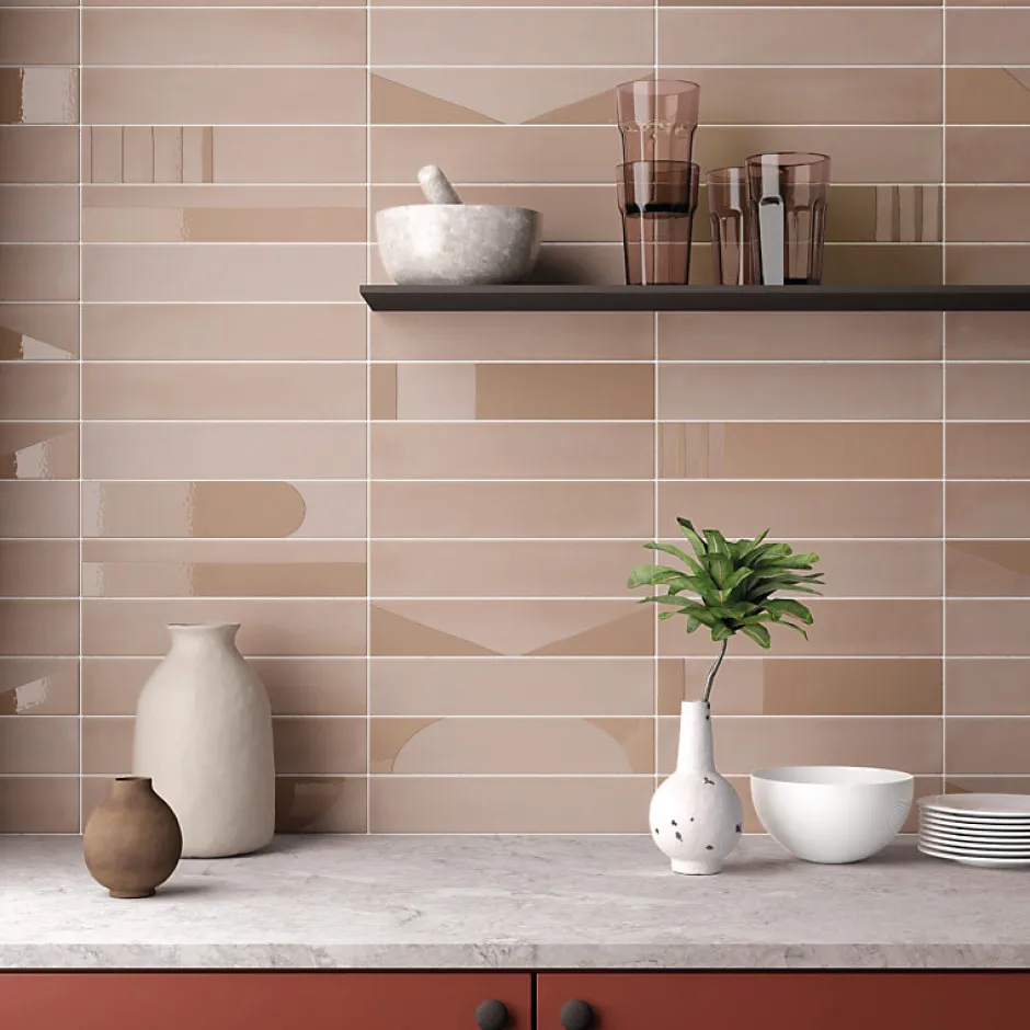 Aelle Carrelage Carrelage sol / mur brique déco mixe mate et brillant effet béton taupe 6x30 cm WADI DECOR TAUPE