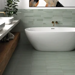Aelle Carrelage Carrelage sol / mur brique déco mixe mate et brillant effet béton vert menthe 6x30 cm WADI DECOR MINT