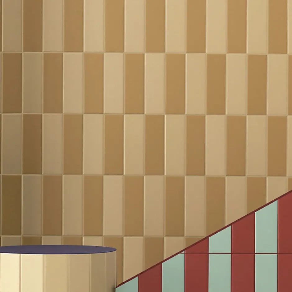 Aelle Carrelage Carrelage sol / mur briquette rectangulaire uni jaune moutarde brillant 5X15 cm FÄRGBLOCK LUCIDO SENAPE FGB113L