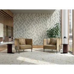 Carrelage sol / mur chevron effet marbre beige 7,4X45 cm - SCULTOREA Calacatta oro fino chevron J472-Aelle Carrelage