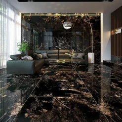 Limcaro Carrelage sol / mur effet marbre noir MAGNIFIQUE BLACK l.60 x L.120 cm Brillant