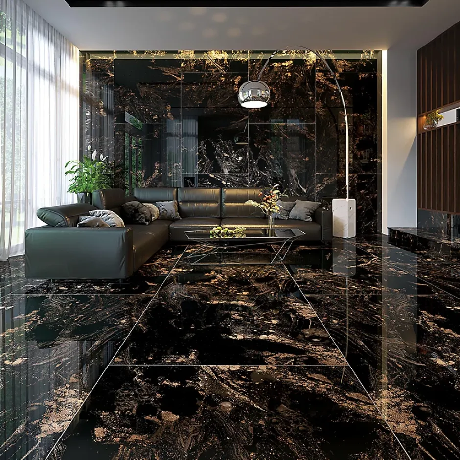 Limcaro Carrelage sol / mur effet marbre noir MAGNIFIQUE BLACK l.60 x L.120 cm Brillant