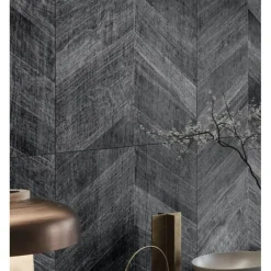 Eiffel art construction Carrelage sol / mur effet bois design chevron 60x120 cm ARTWOOD CHEVRON BLACK (vendu par boite de 1.44m2)