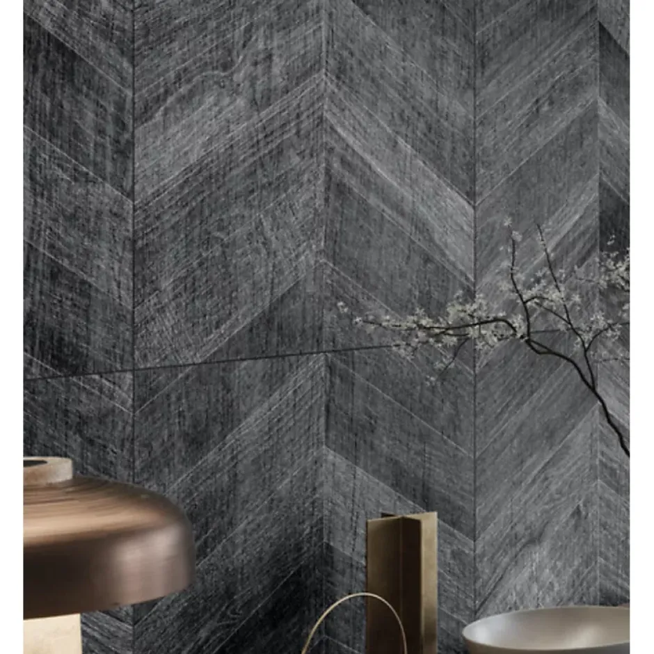 Eiffel art construction Carrelage sol / mur effet bois design chevron 60x120 cm ARTWOOD CHEVRON BLACK (vendu par boite de 1.44m2)