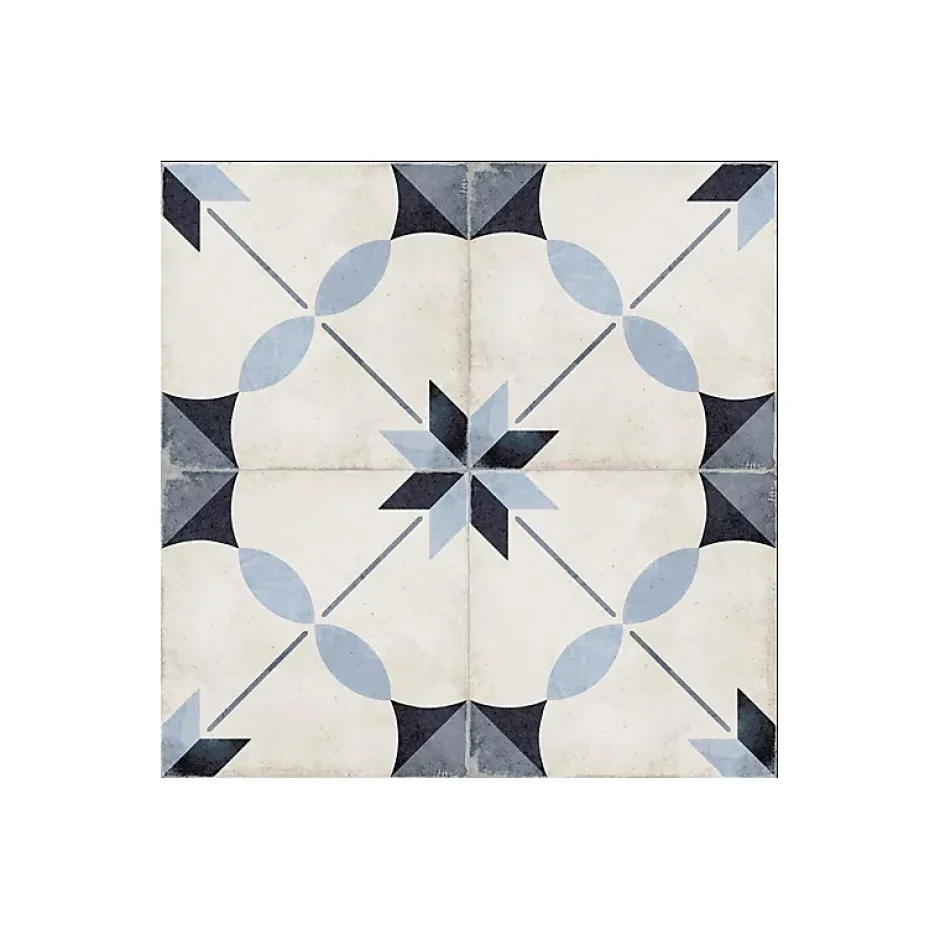 Carrelage sol / mur effet ciment motif bleu 20x20 cm ART NOUVEAU ARCADE BLUE-Aelle Carrelage Online