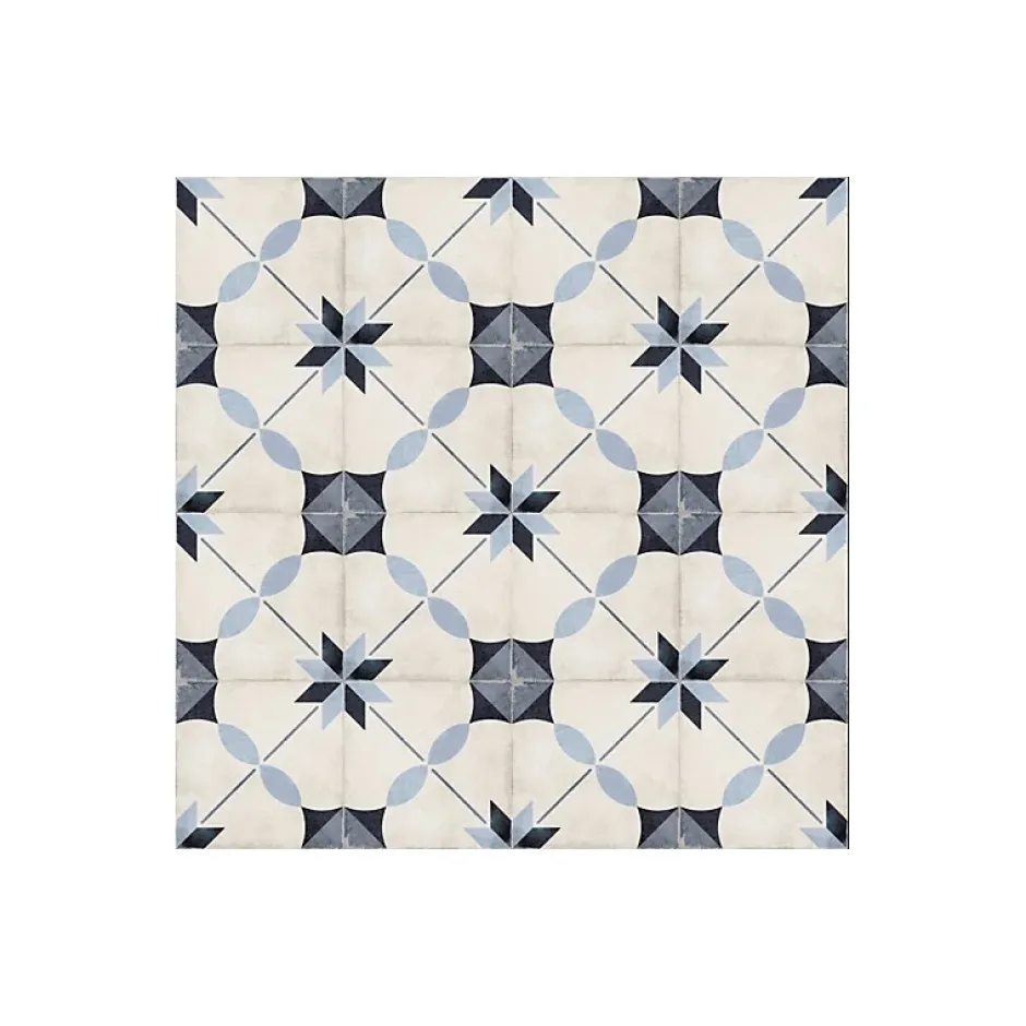 Carrelage sol / mur effet ciment motif bleu 20x20 cm ART NOUVEAU ARCADE BLUE-Aelle Carrelage Online