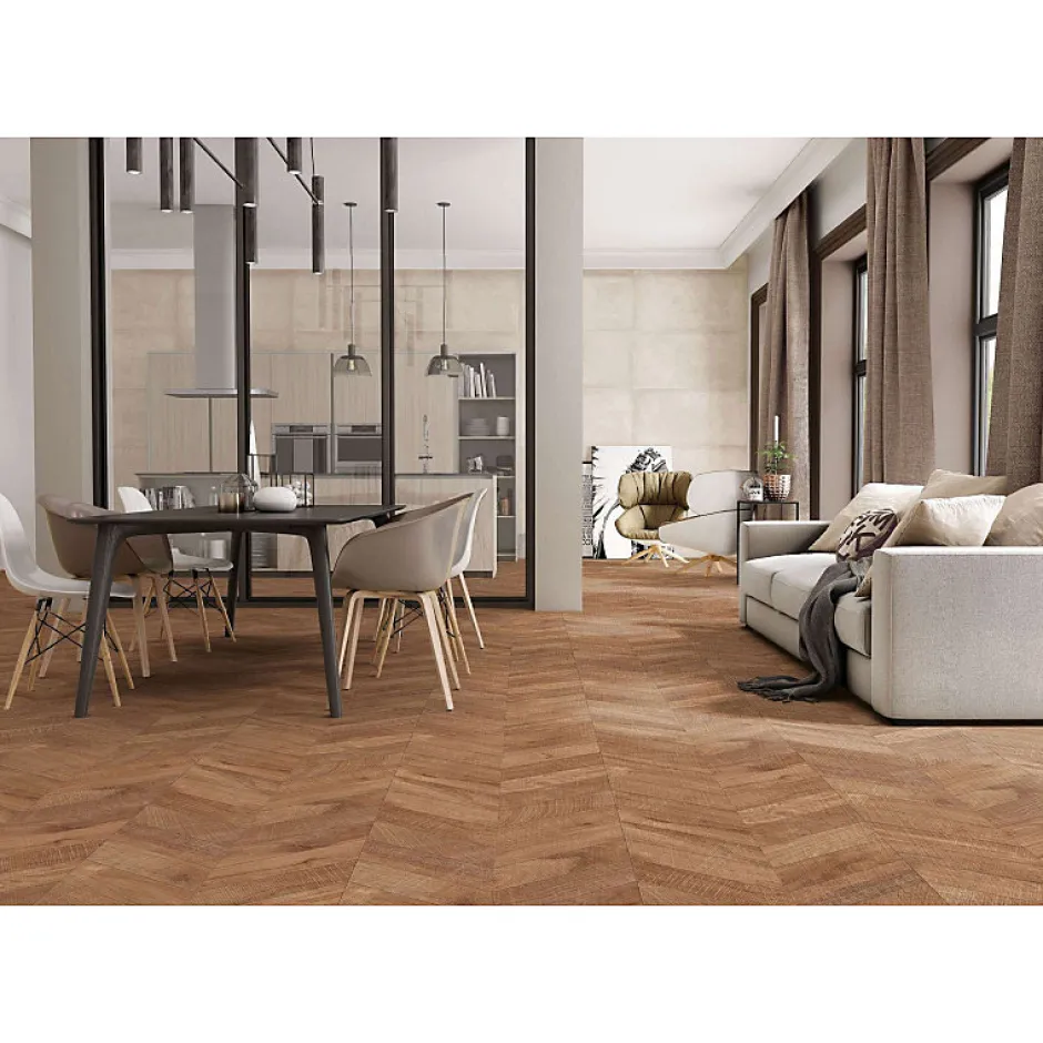 Carrelage sol / mur effet bois design chevron 60x120 cm ARTWOOD CHEVRON NUT(vendu par boite de 1.44m2)-Eiffel art construction Online