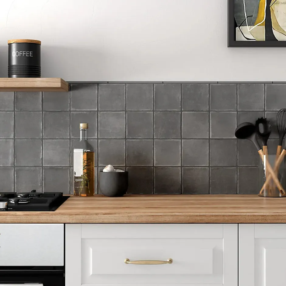 Aelle Carrelage carrelage sol / mur effet zellige bejmat noir 10x10 cm mate ARGILE DARK