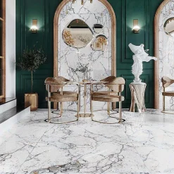 Limcaro Carrelage sol / mur effet marbre blanc STRATO l.60 x L.120 cm Brillant