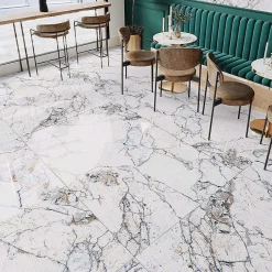 Limcaro Carrelage sol / mur effet marbre blanc STRATO l.60 x L.120 cm Brillant