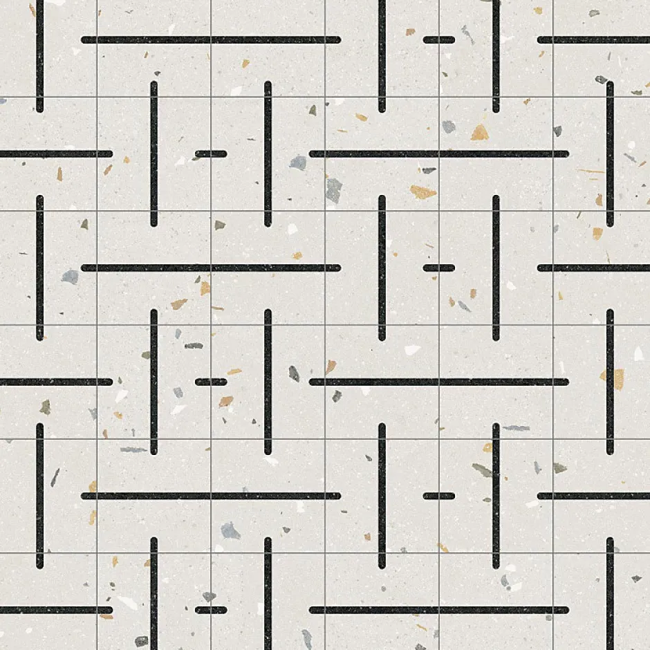 Eiffel art construction Carrelage sol / mur effet terrazzo 20x20 cm Croccante Cannoli Grafito(vendu par boite de 1m2)