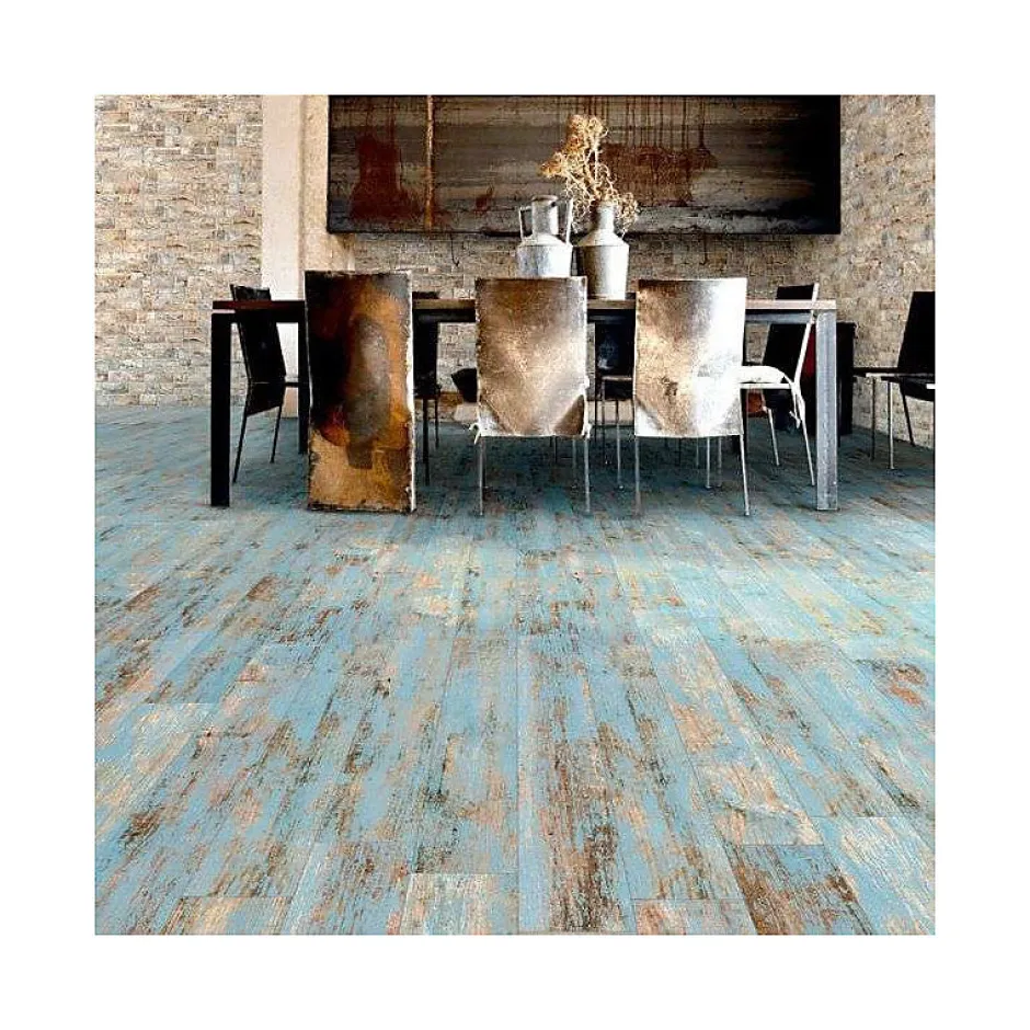 Aelle Carrelage Carrelage sol / mur effet bois vieilli bleu 14,4 x 89,3 cm YUGO R CIELO