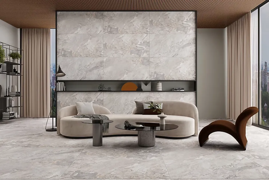 Limcaro Carrelage sol / mur effet marbre blanc MARINO BIANCO l.60 x L.120 cm Mat