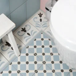 Aelle Carrelage Carrelage sol / mur effet ciment uni bleu 20x20 cm 1900 CELESTE