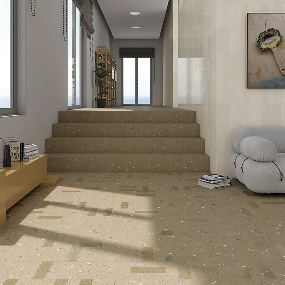 Carrelage sol / mur effet terrazzo 60x120 cm Croccante-R Nuez(vendu par boite de 1.44m2)-Eiffel art construction