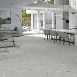 Eiffel art construction Carrelage sol / mur effet terrazzo 80x80 cm. RIBE R GRIS(vendu par boite de 1.28m2)