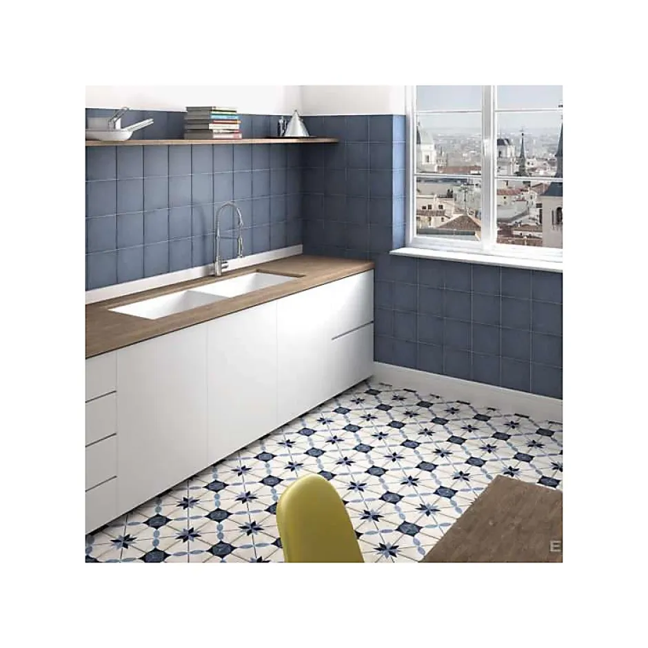 Aelle Carrelage Carrelage sol / mur effet ciment uni bleu marine 20x20 cm ART NOUVEAU UNI NAVY BLUE