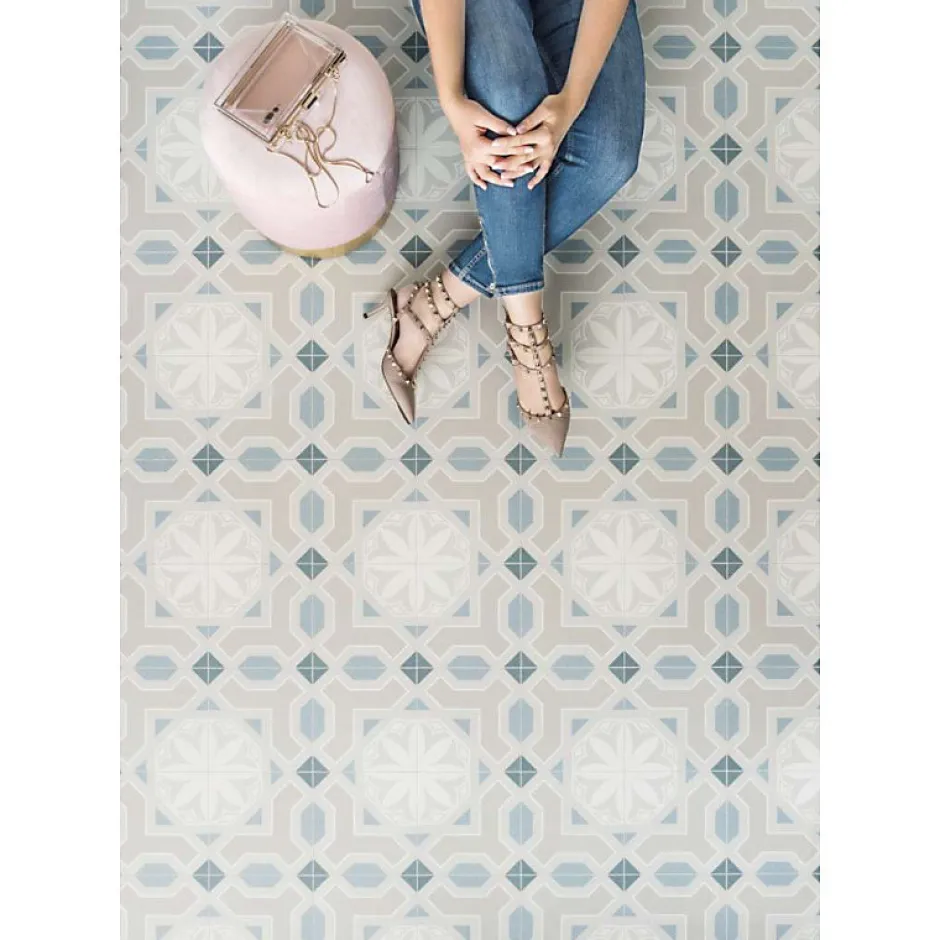 Carrelage sol / mur effet ciment motif fleur 20x20 cm ALAMEDA LINDEN R CIELO-Aelle Carrelage Outlet