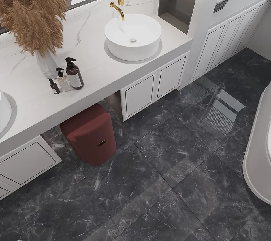 Limcaro Carrelage sol / mur effet marbre gris PULPIS NERO l.60 x L.120 cm Brillant