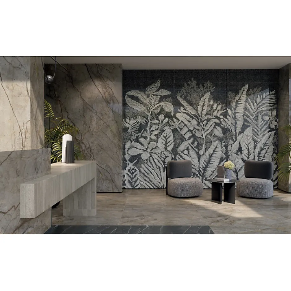 Aelle Carrelage Carrelage sol / mur effet marbre brun, gris 120X120 cm - SCULTOREA River grey J454