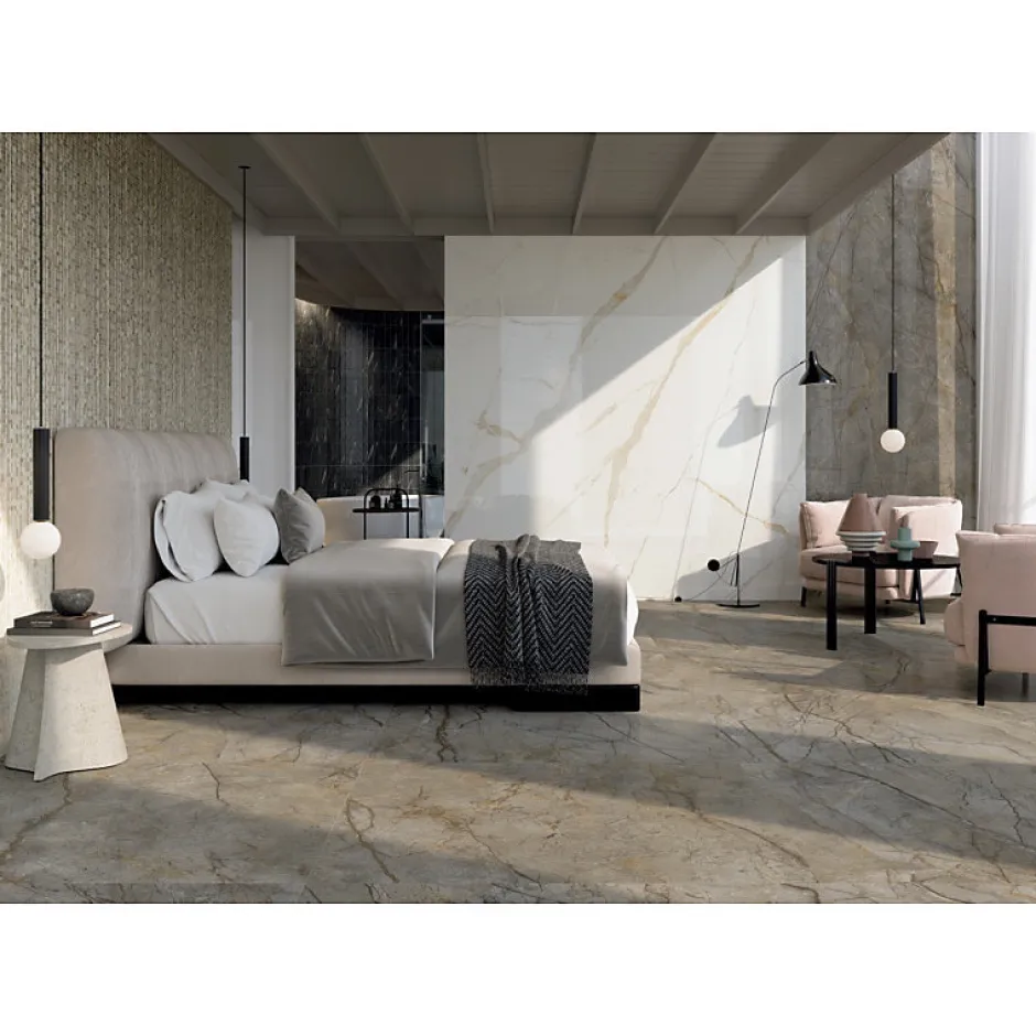 Aelle Carrelage Carrelage sol / mur effet marbre brun, gris 120X120 cm - SCULTOREA River grey J454