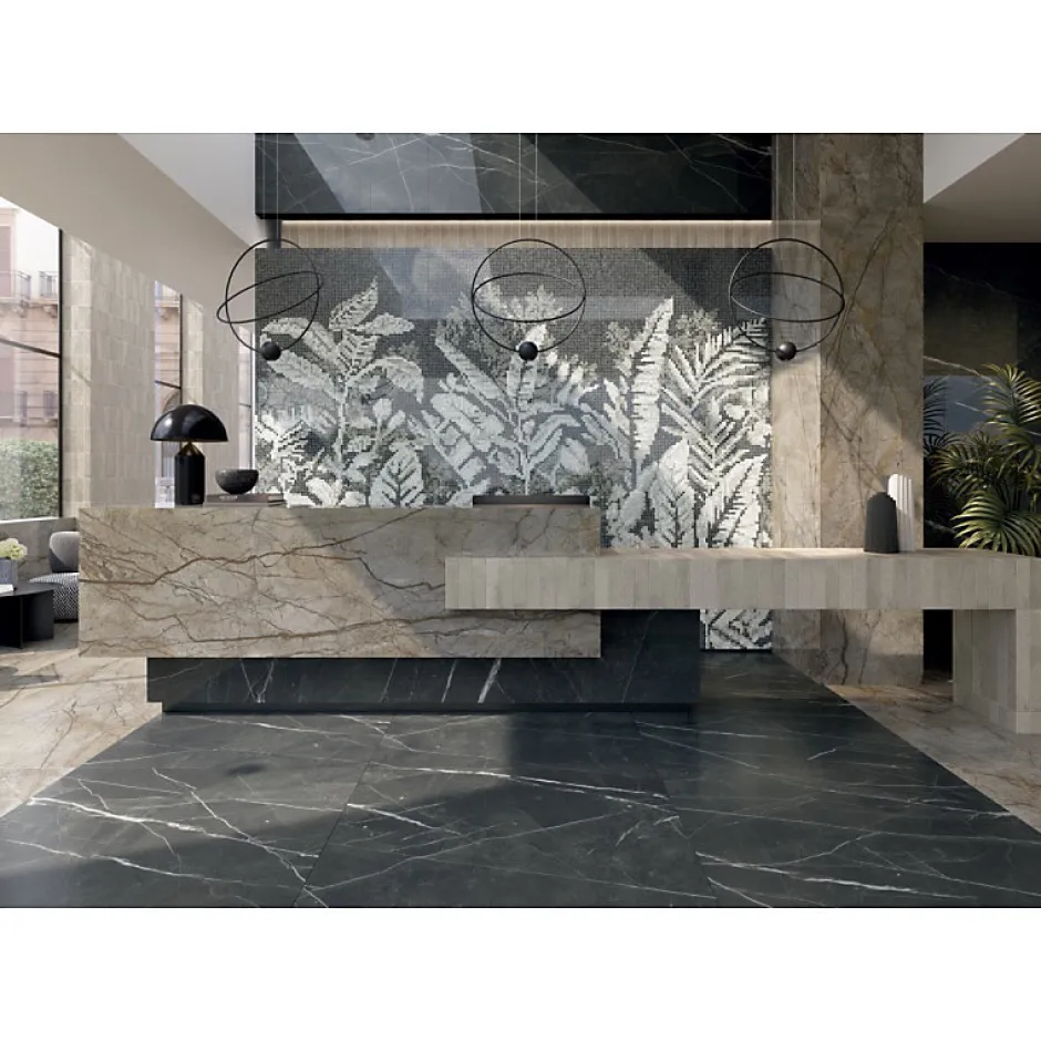 Aelle Carrelage Carrelage sol / mur effet marbre brun, gris 120X120 cm - SCULTOREA River grey J454