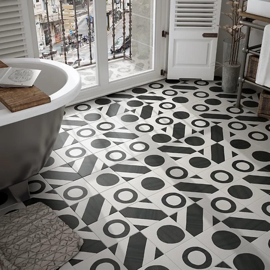 Carrelage sol / mur effet ciment 20x20 cm CAPRICE DÉCO BALANCE B&W(vendu par boite de 1m2)-Eiffel art construction New