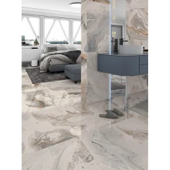 Carrelage sol / mur effet marbre bleu brillant 80x80 cm BIJOUX DOINYO-Eiffel art construction New